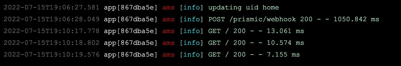 Screenshot of a terminal screen with the speed of three get requests in a row to show the results of caching. The first takes 13.061 ms, the second takes 10.574 ms, and the last one takes just 7.155 ms. 