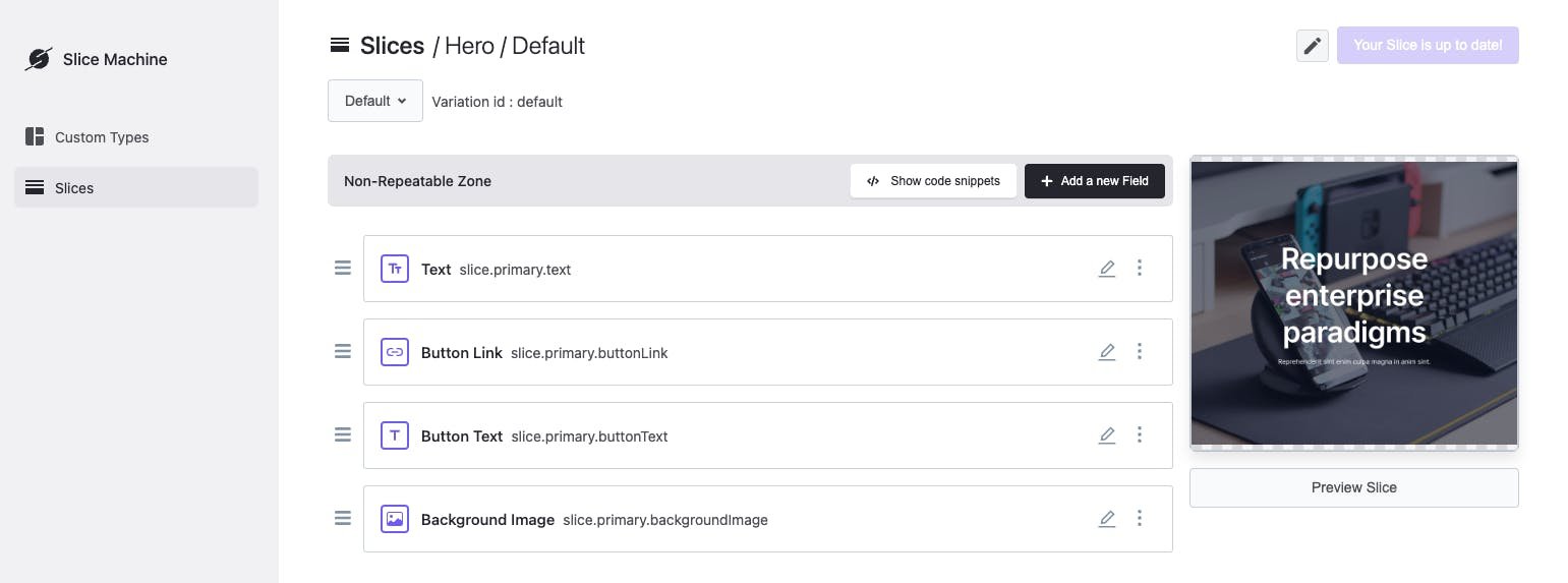 A screenshot of a Slice editing screen in Prismic