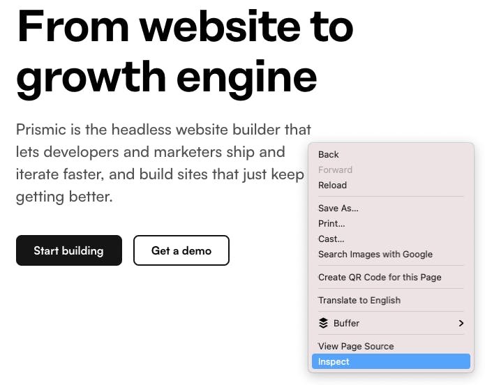 A screenshot in a browser window shows the menu displayed when you right-click on a web page. At the bottom of the menu 