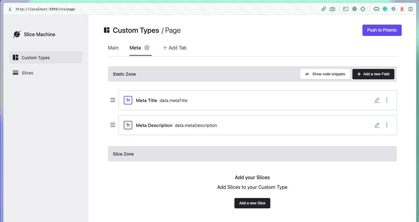 A screenshot of the Page Custom Type, displaying the 