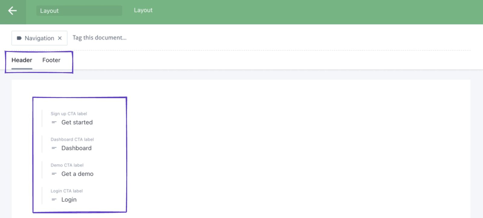 An image of our Layout document in the Page Builder.