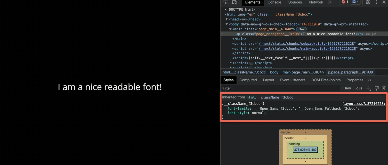 An image showing Chrome developer tools inspecting Open Sans font.