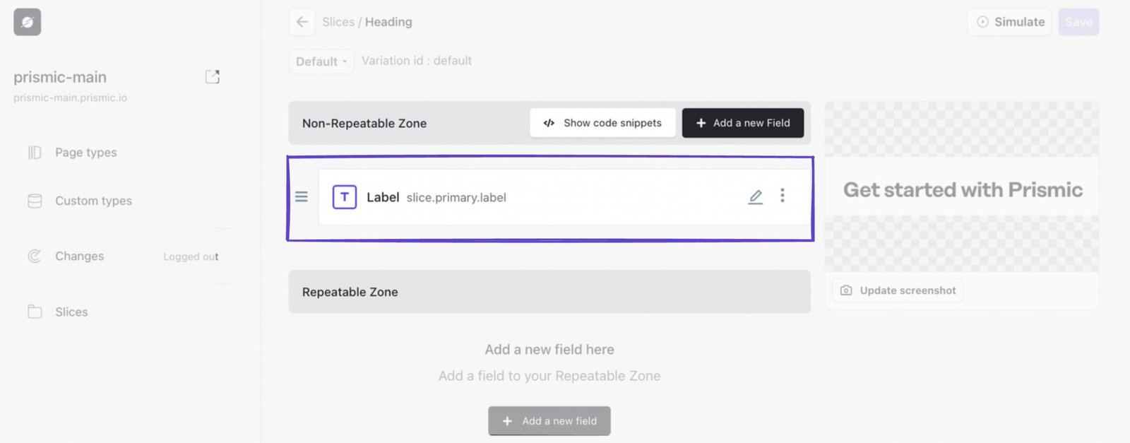 An image of our Label text field in our Heading Slice in Slice Machine.