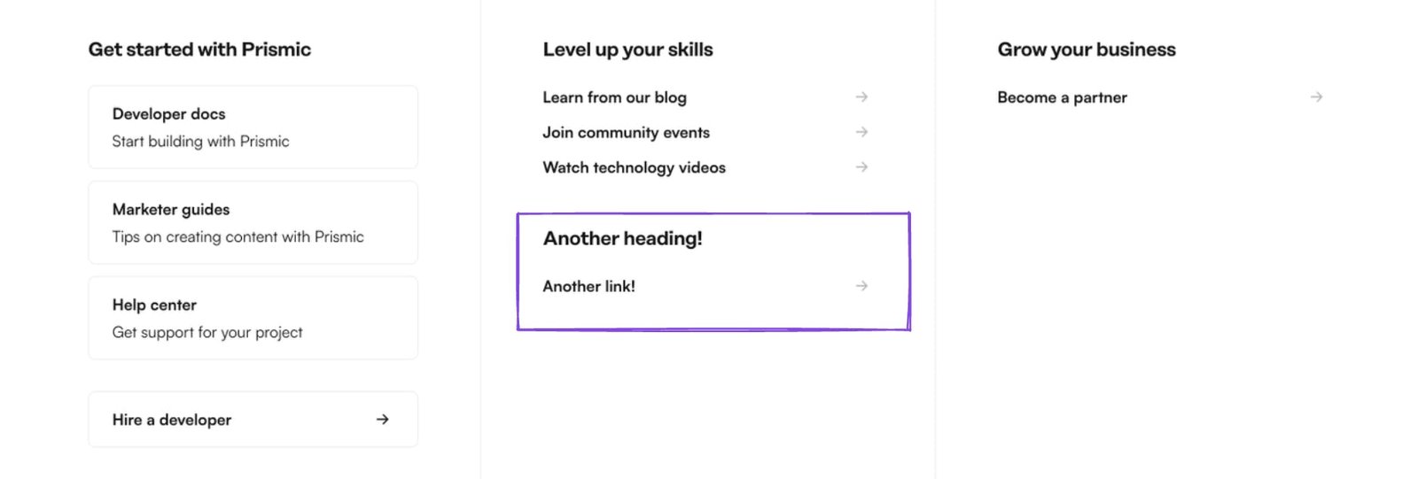 An image displaying how we could add another heading since it is a Slice.