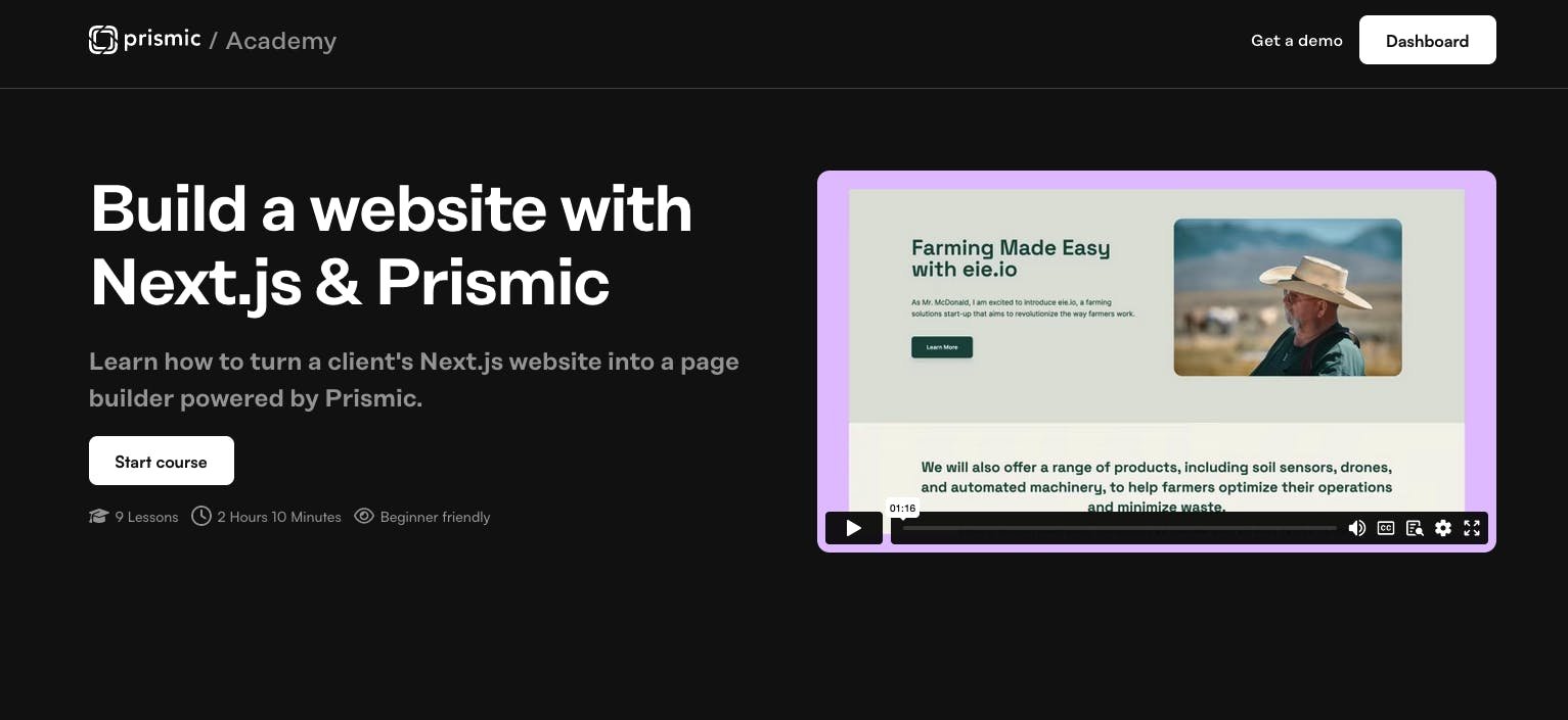 The Best Next.js CMS: Build and Scale Your Website Quickly An image of the Prismic Academy.