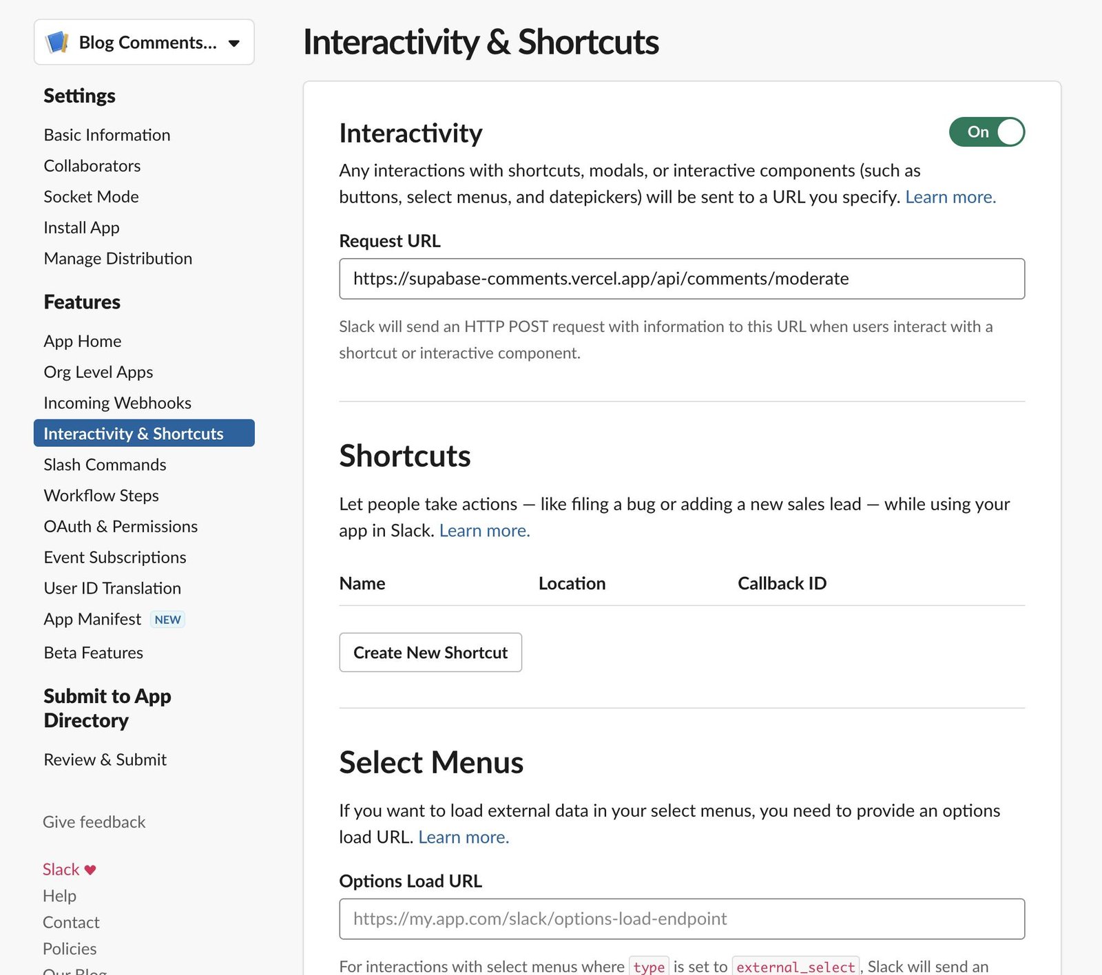 An image of interactivity and shortcuts in Slack.