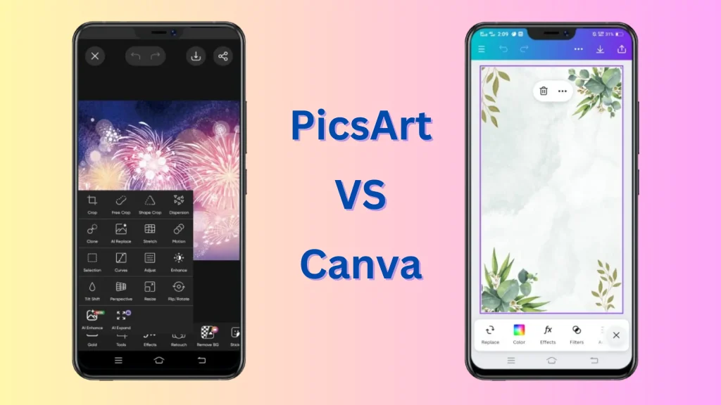 All editing tools of Picsart and Canva