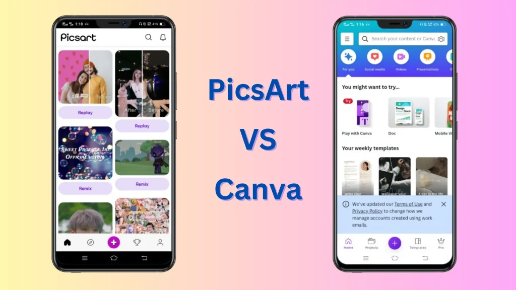 Interface of Picsart and Canva