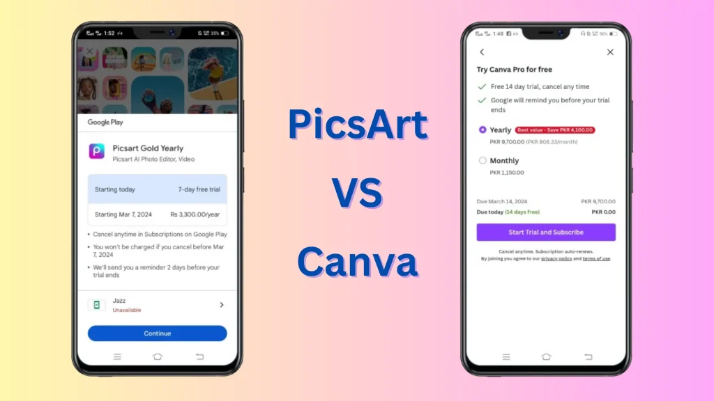 Pricing of Picsart and Canva