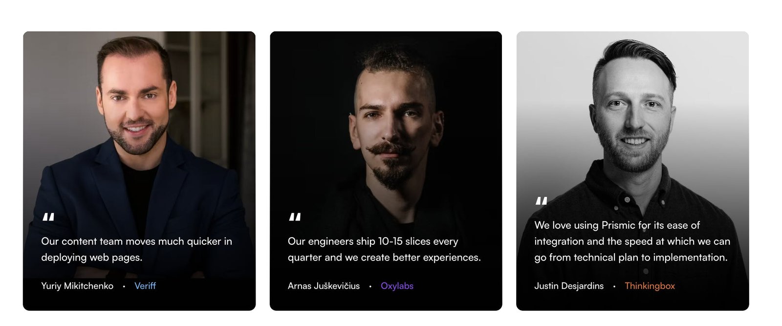 An image of 3 positive Prismic testimonials.