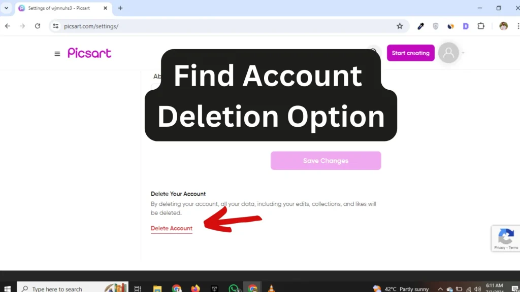 Delete picsart account