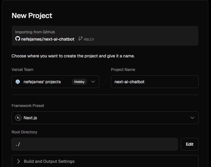 An image of connecting app to Vercel