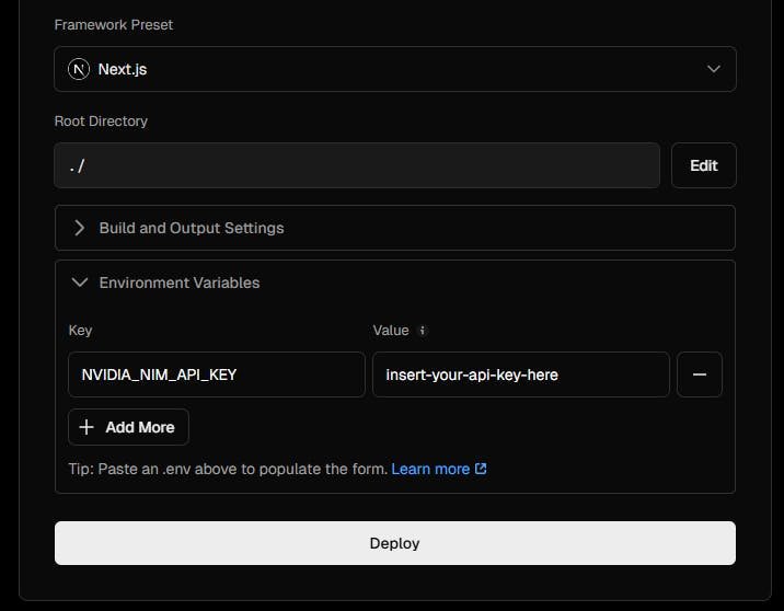 An image of adding your Nvidia API key