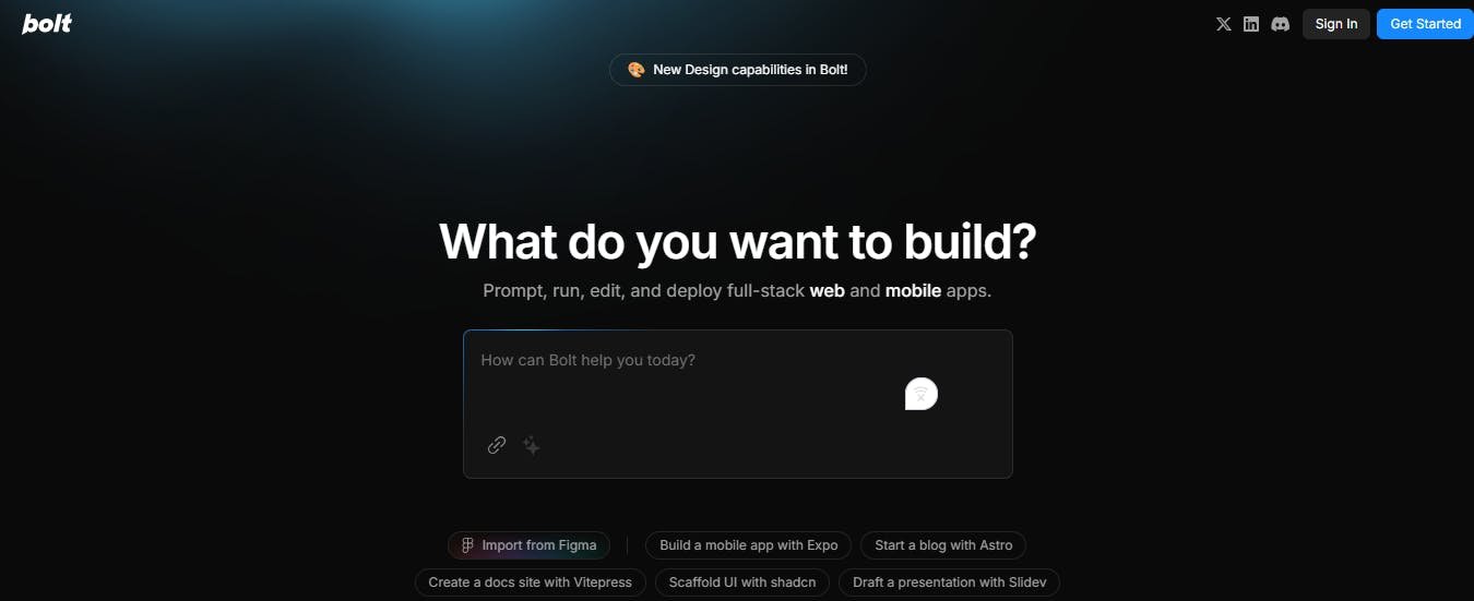 An image of Bolt.new homepage.