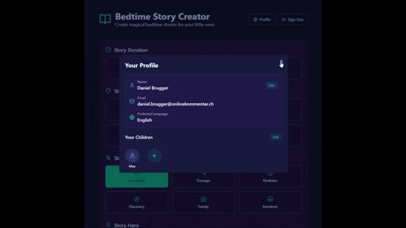 GIF of bedtime story generator