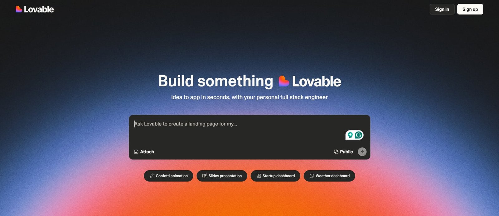 An image of Lovable home page