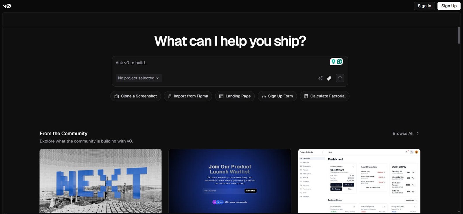 An image of V0 by Vercel