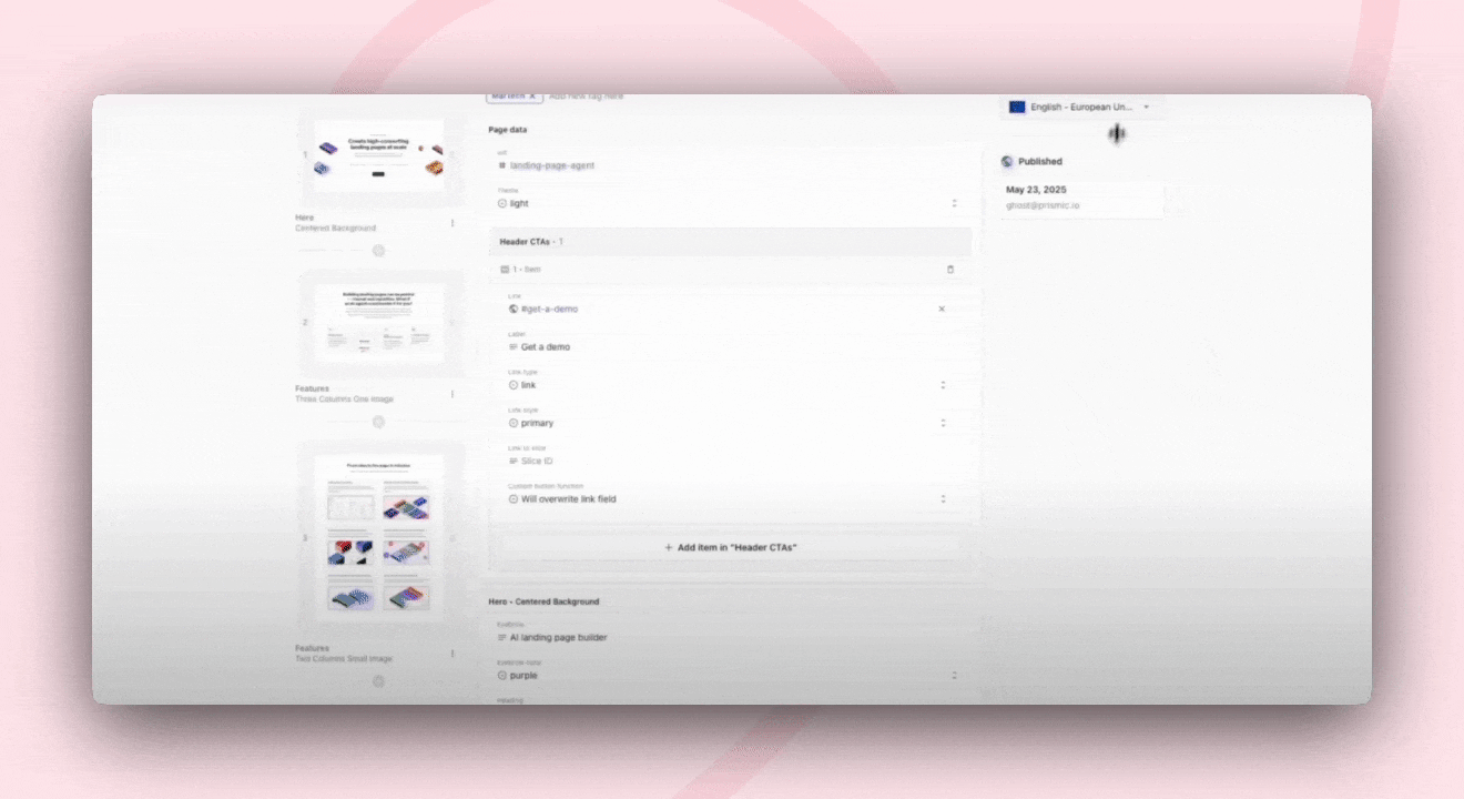 A GIF of Prismic AI Translation feature