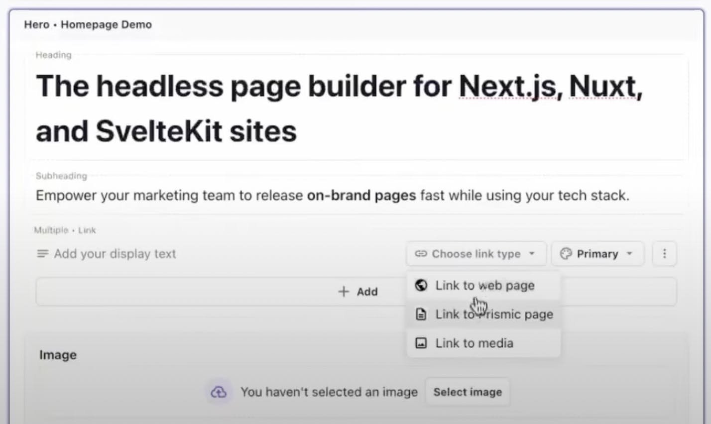An image of how to add link variants in the Page Builder