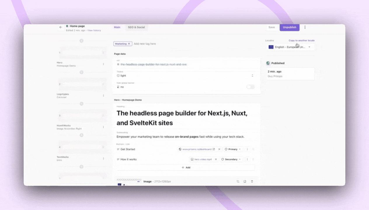 A GIF of AI Translation feature in the Page Builder