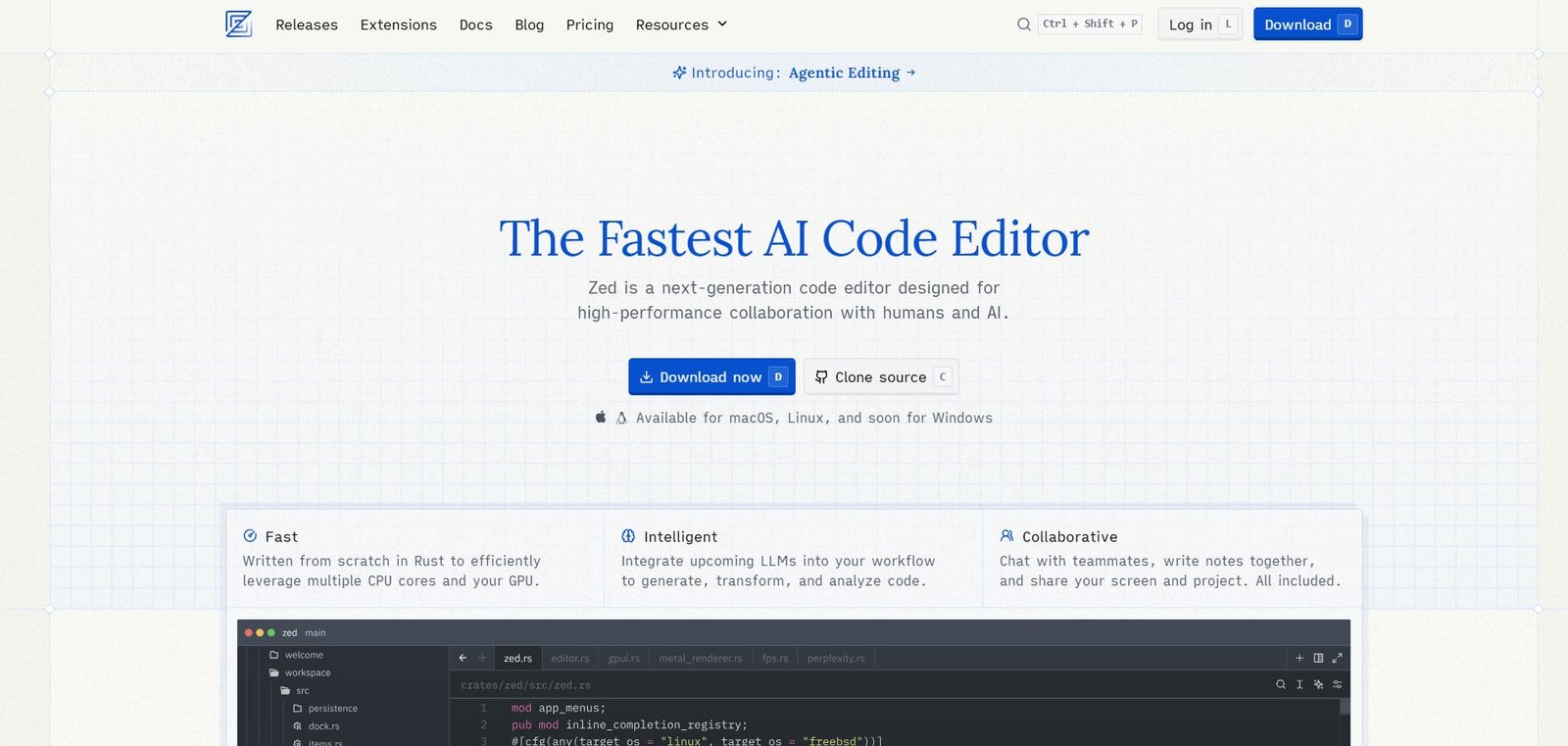 An image of Zed website