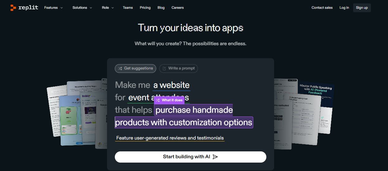 An image of Replit homepage