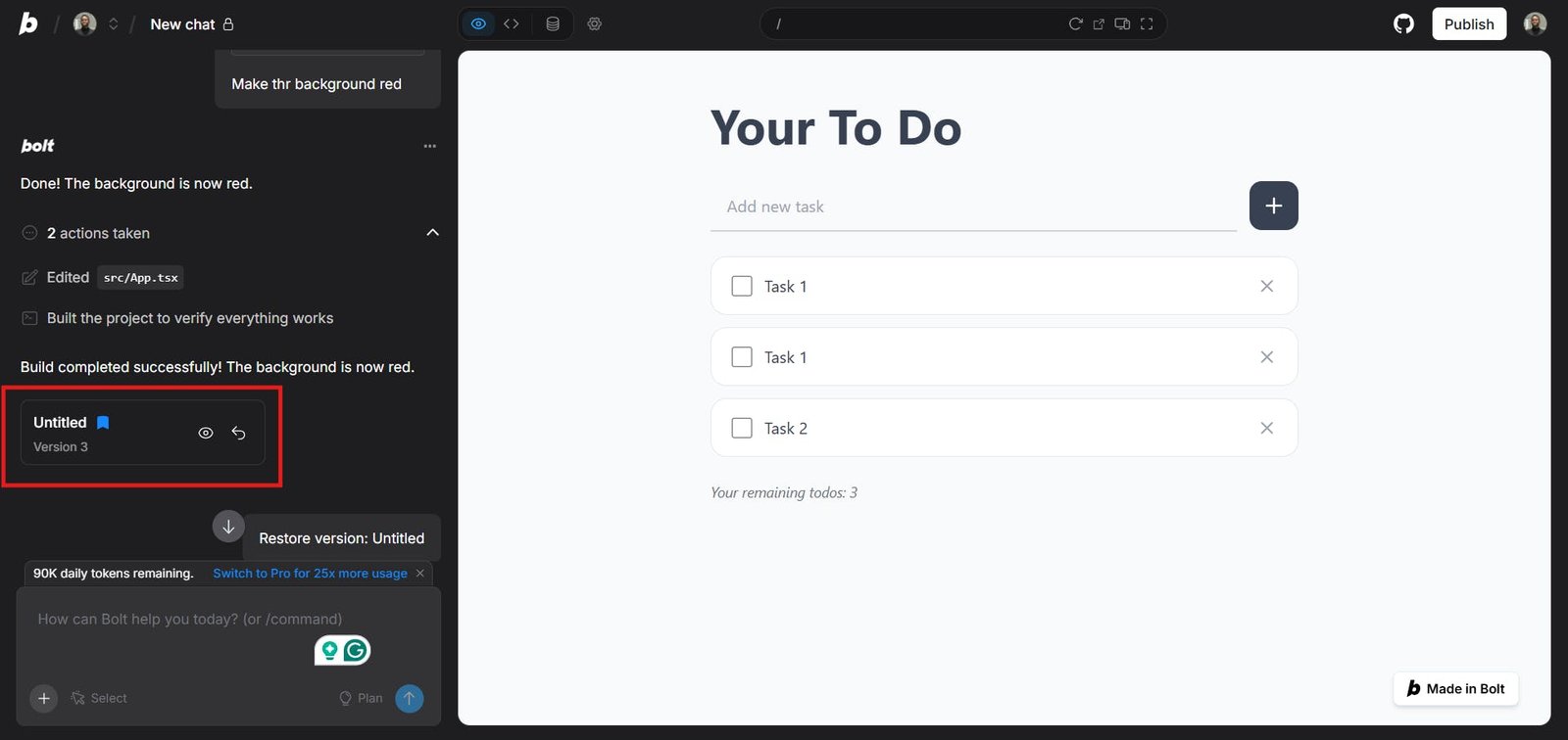 An image of Bolt version history