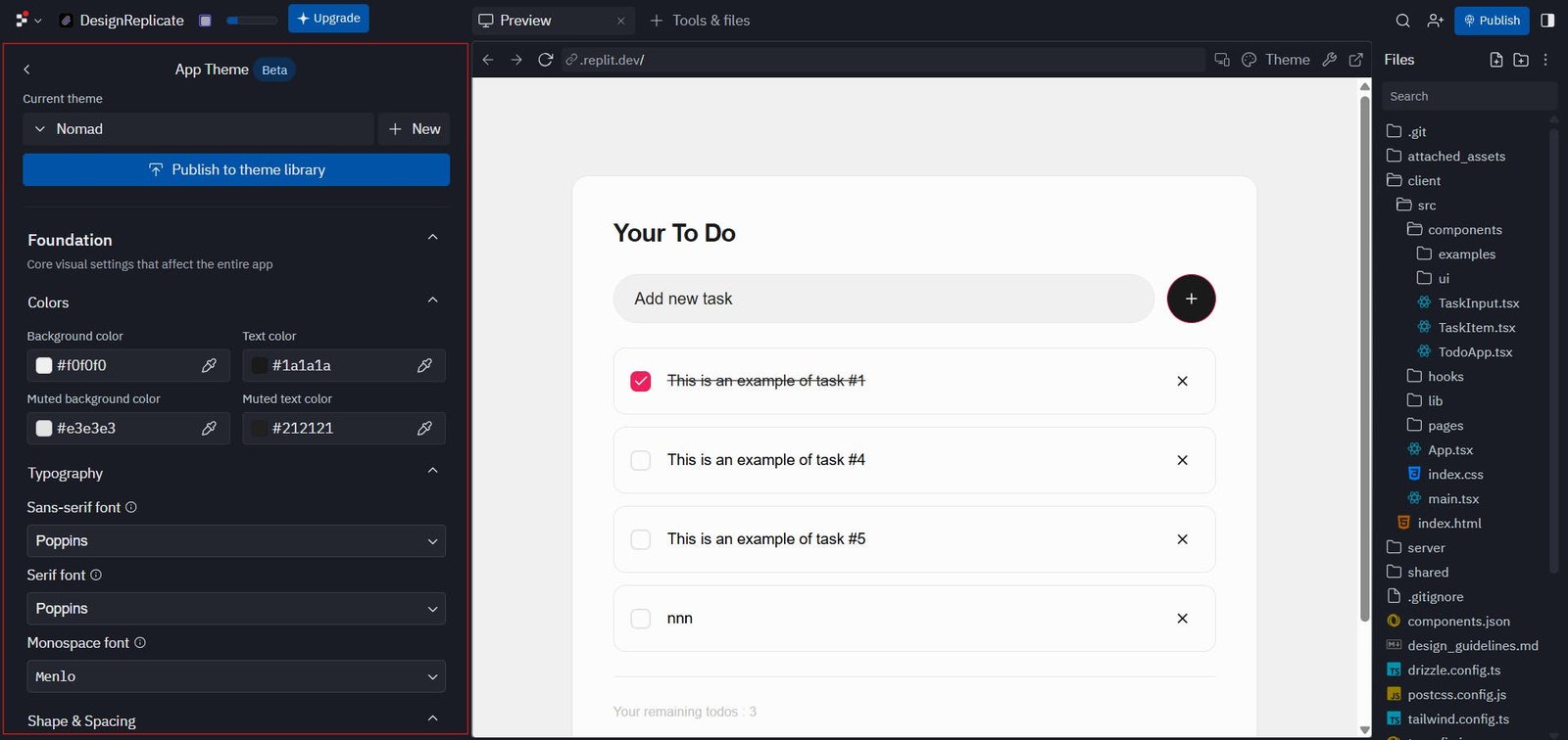 An image of Replit theme configuration panel