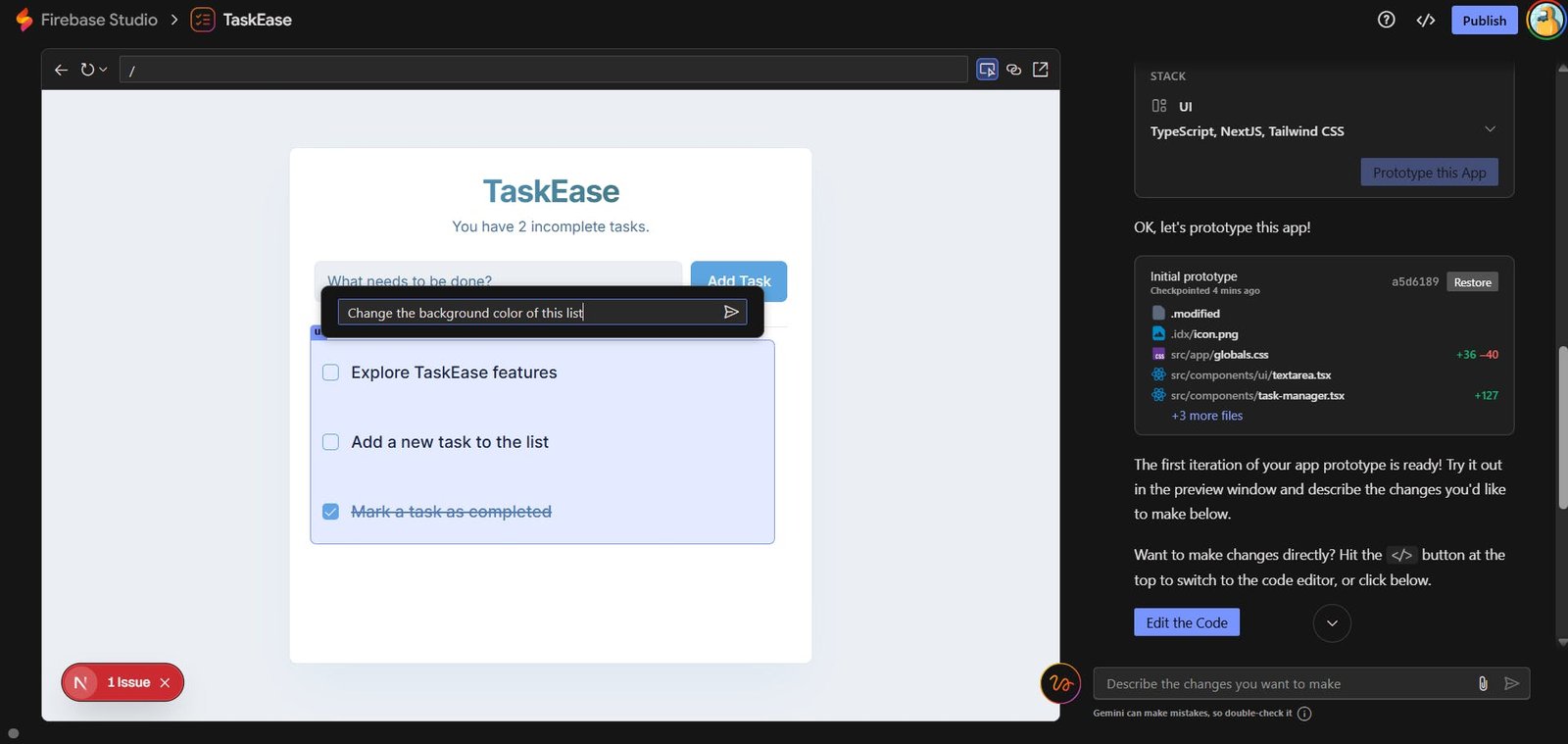 An image of Firebase Studio element selection