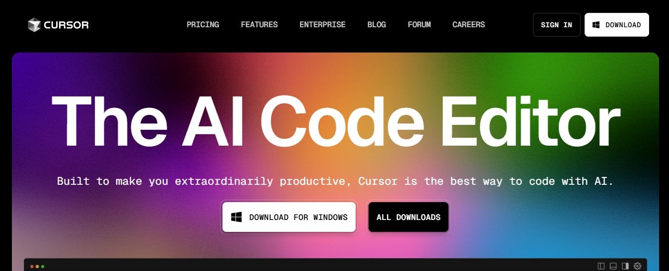 An image of Cursor.ai homepage
